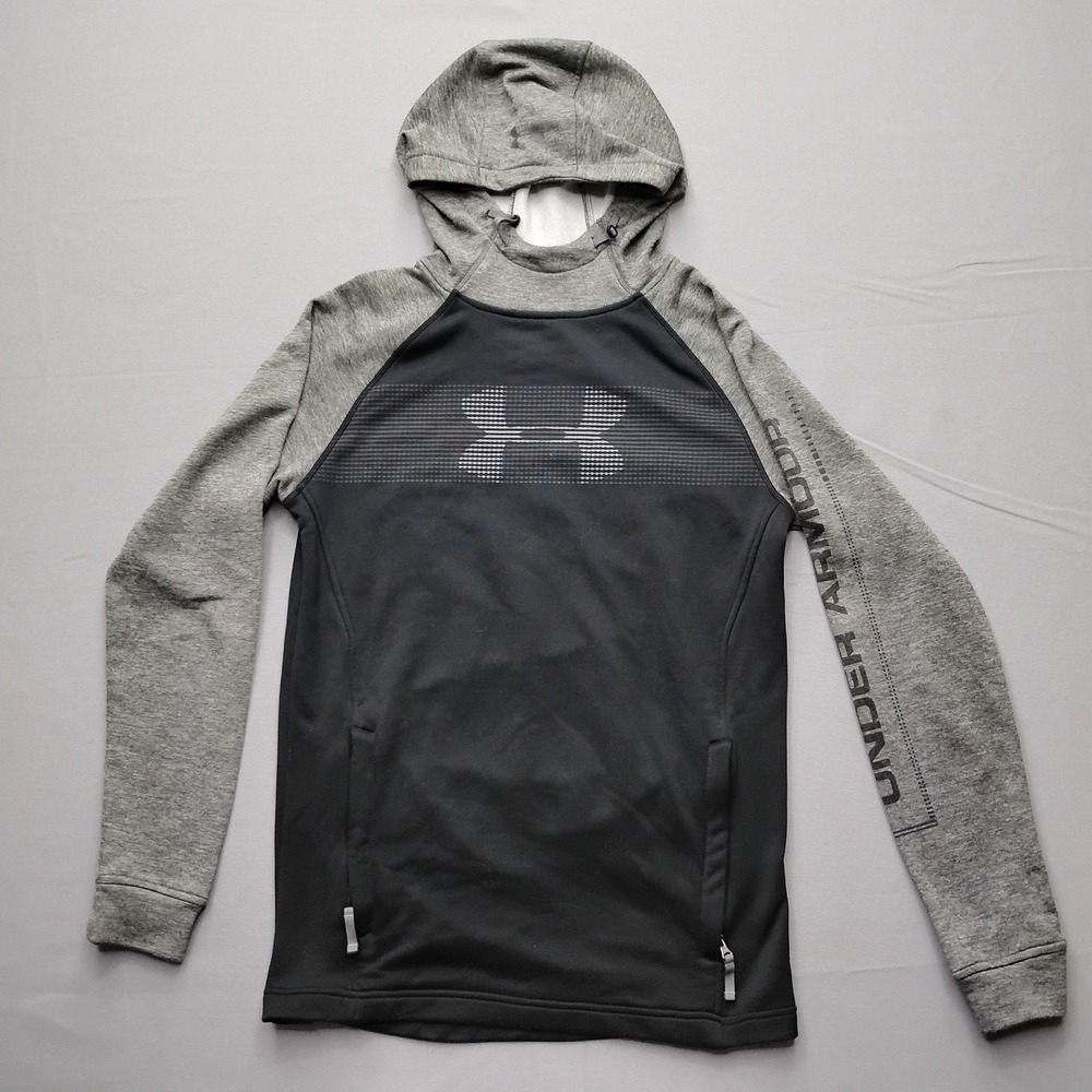 Under Armour ColdGear Hoodie Mens Small Black Gray Fitted Pullover Sweatshirt